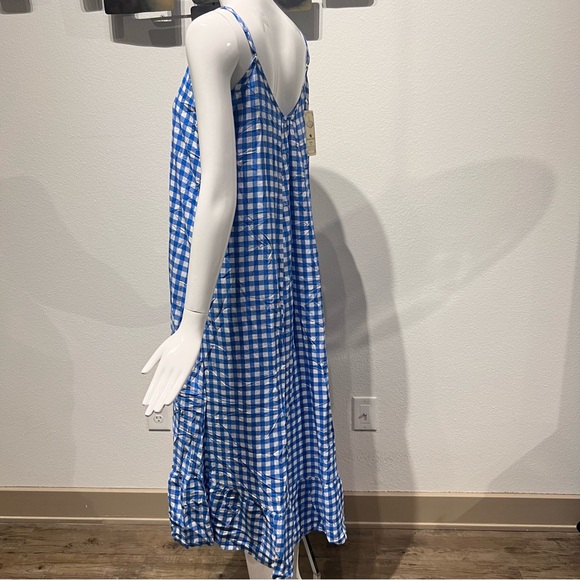 NWT BUENOS NINOS Women's Checkered Print Maxi Dress Adjustable Spaghetti Strap - Picture 3 of 12